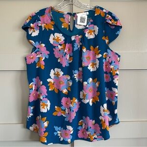 dna Couture Boutique Floral Top Women’s Flutter Sleeve Blouse Colorful 2X